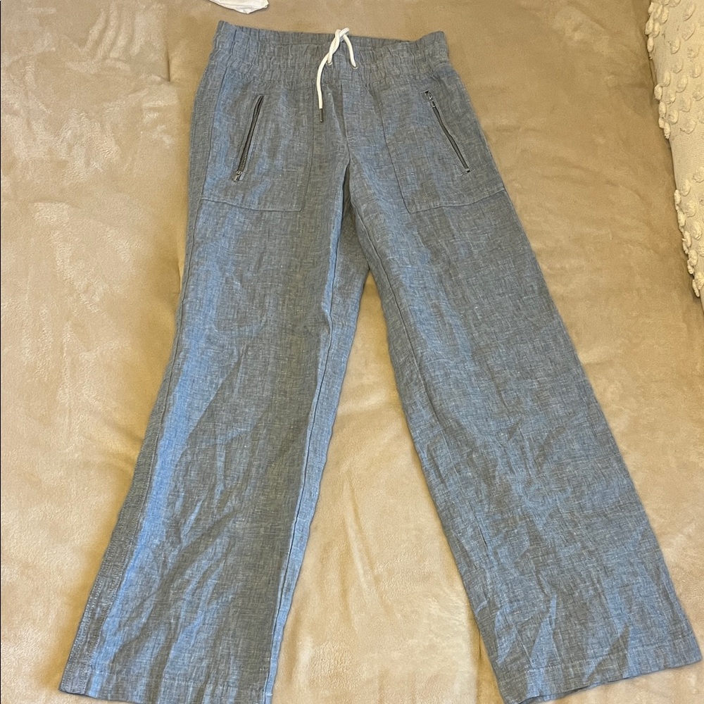 Athleta Blue Linen Wide Leg Pants